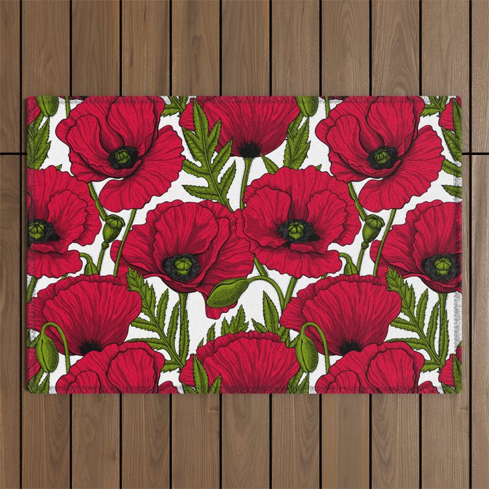 Red Poppy garden 2 Outdoor Rug Gallery Image 1