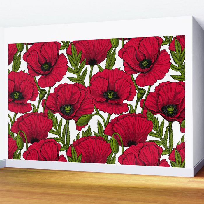 Red Poppy garden 2 Wall Mural Gallery Image 2