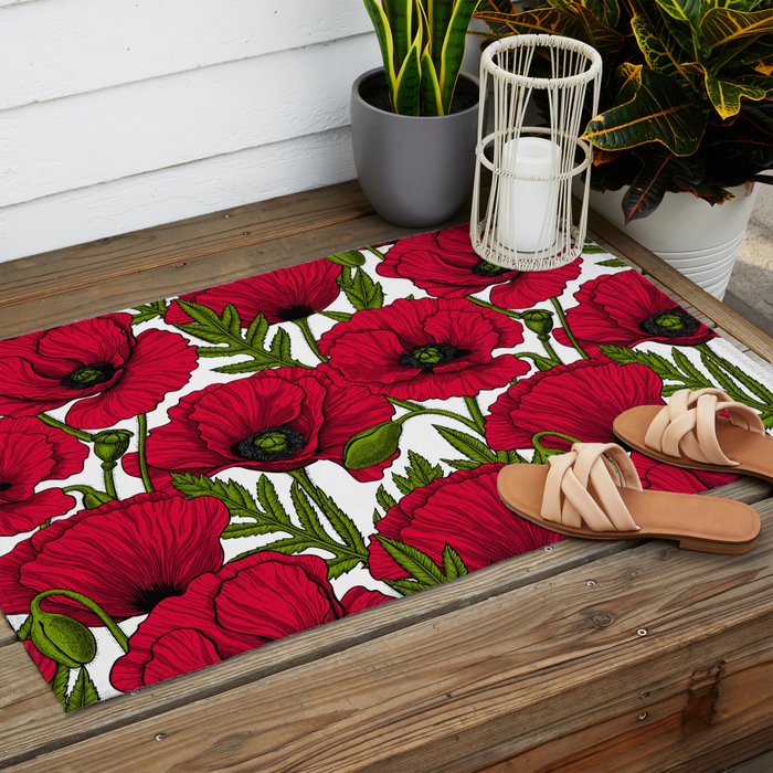 Red Poppy garden 2 Outdoor Rug Gallery Image 2