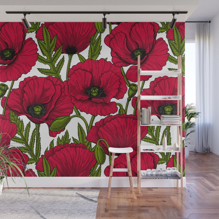 Red Poppy garden 2 Wall Mural Gallery Image 1