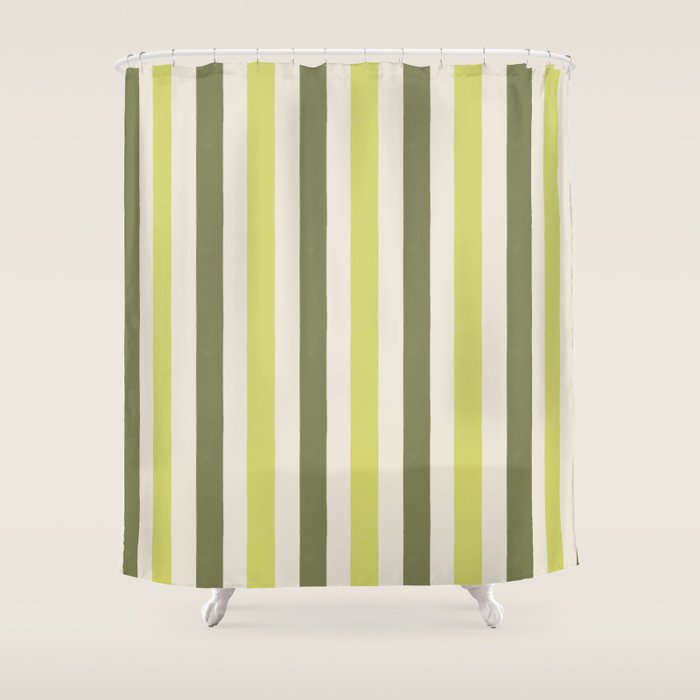 Textured Striped Pattern in Olive and Yellow Shower Curtain Gallery Image 1