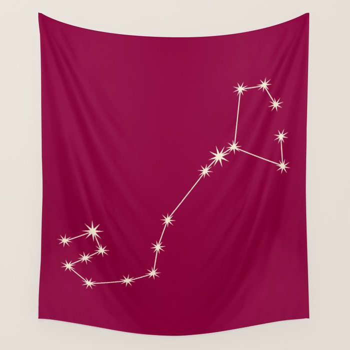 Scorpio Zodiac Star Constellation Line Art Magenta Pink Wall Tapestry Gallery Image 1