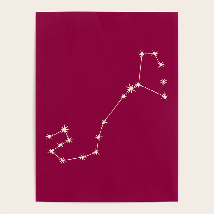 Scorpio Zodiac Star Constellation Line Art Magenta Pink Poster Gallery Image 1