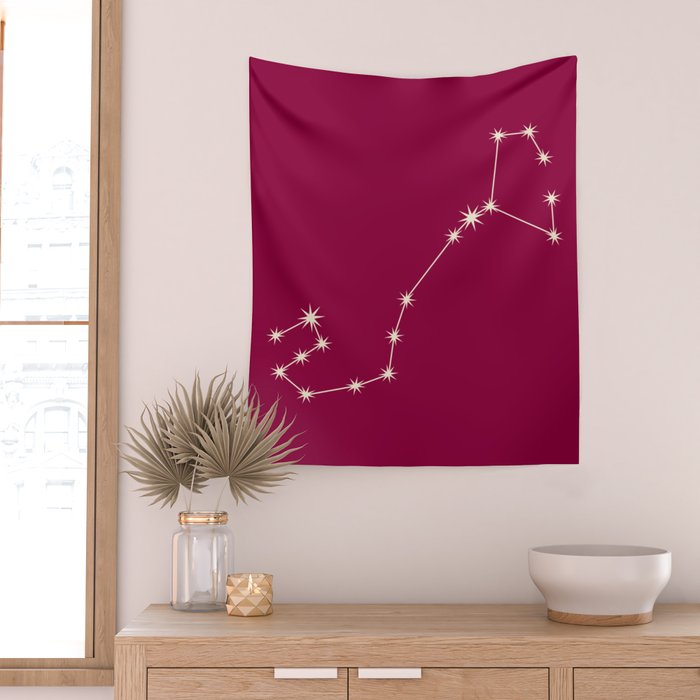 Scorpio Zodiac Star Constellation Line Art Magenta Pink Wall Tapestry Gallery Image 2