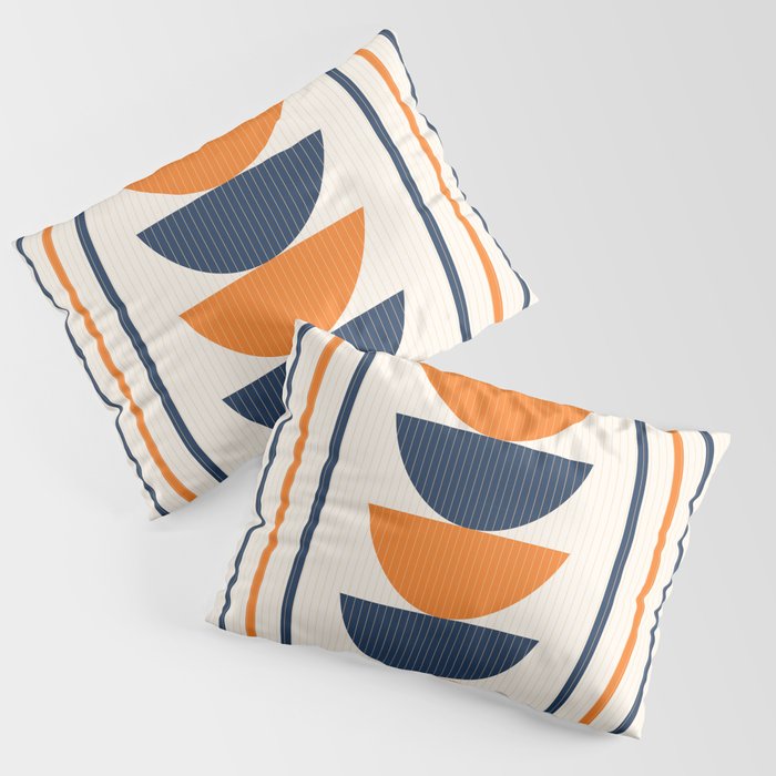 Abstract Shapes 76 in Orange and Navy Blue (Moon Phase Geometric Abstraction) Pillow Sham Gallery Image 3