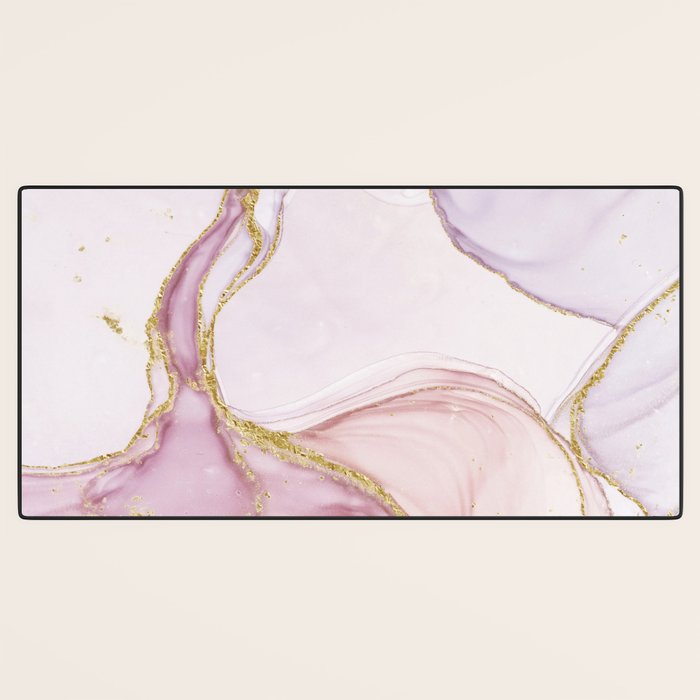 Blush Pink And Gold Alcohol Ink Marble Desk Mat Gallery Image 3