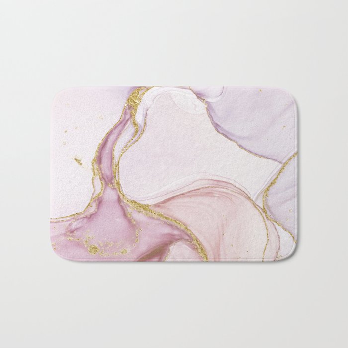 Blush Pink And Gold Alcohol Ink Marble Bath Mat Gallery Image 1
