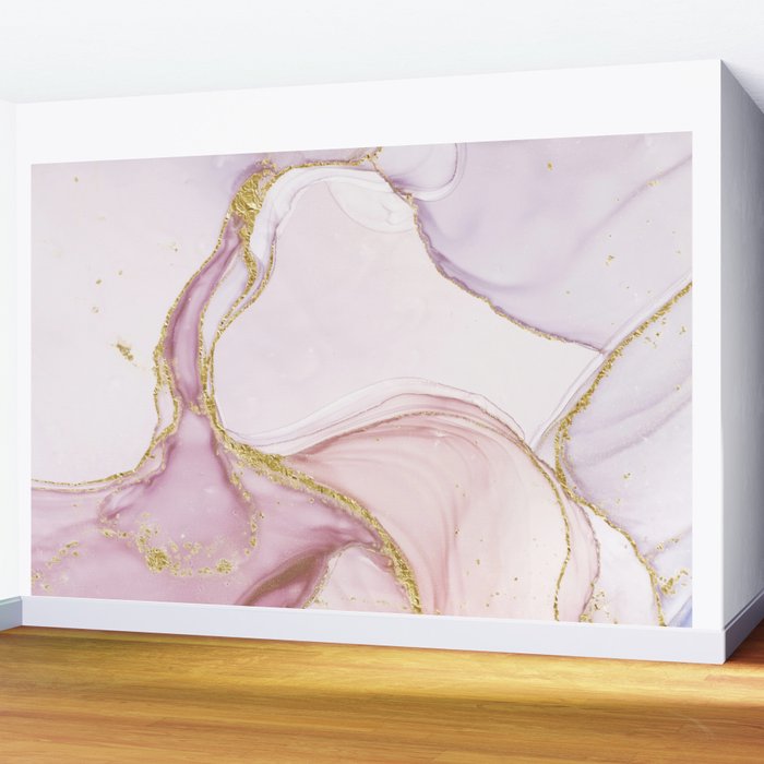 Blush Pink And Gold Alcohol Ink Marble Wall Mural Gallery Image 2