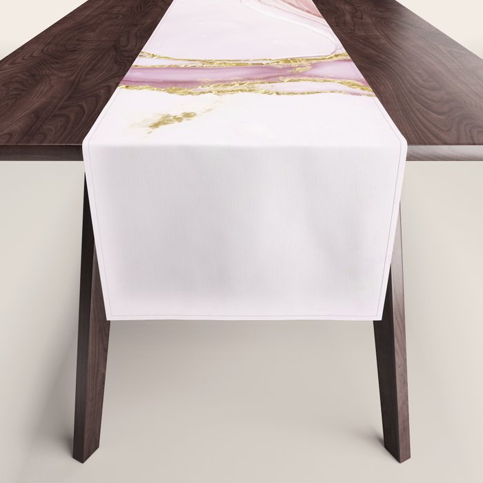 Blush Pink And Gold Alcohol Ink Marble Table Runner Gallery Image 1
