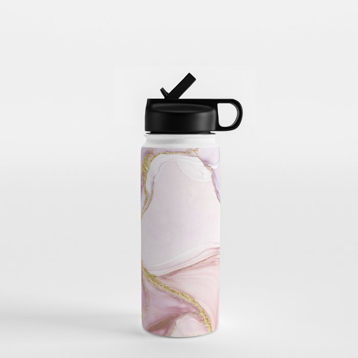 Blush Pink And Gold Alcohol Ink Marble Water Bottle Gallery Image 1