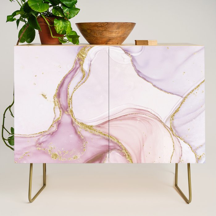 Blush Pink And Gold Alcohol Ink Marble Credenza Gallery Image 1