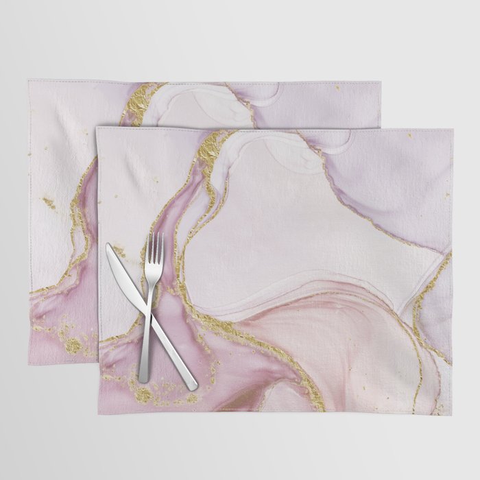 Blush Pink And Gold Alcohol Ink Marble Placemat Gallery Image 1