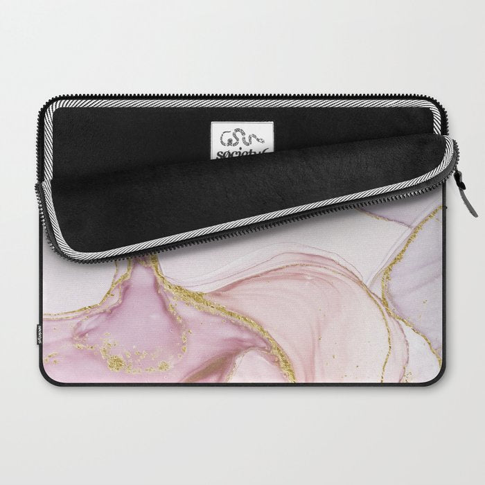 Blush Pink And Gold Alcohol Ink Marble Laptop Sleeve Gallery Image 2