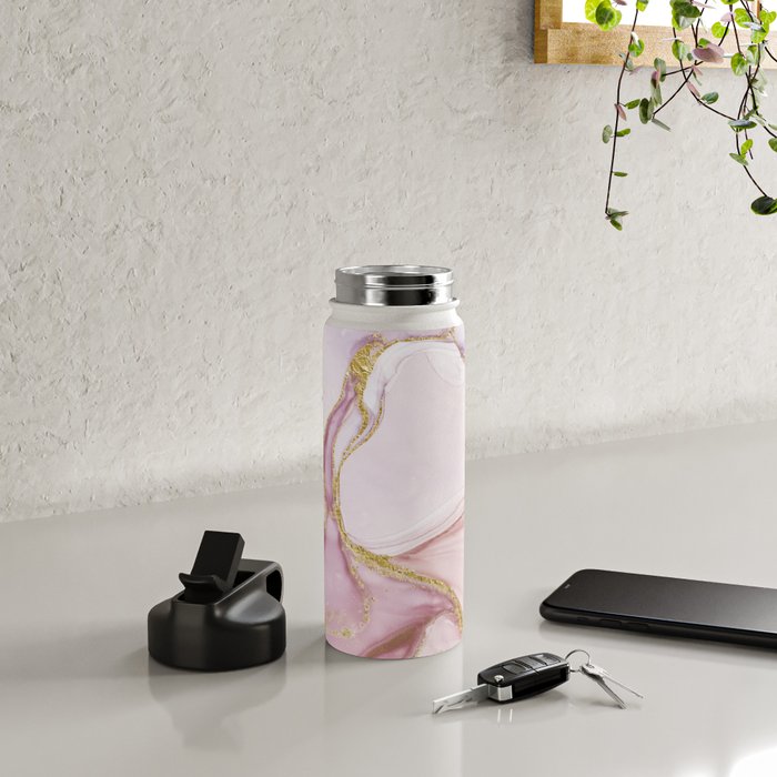 Blush Pink And Gold Alcohol Ink Marble Water Bottle Gallery Image 4