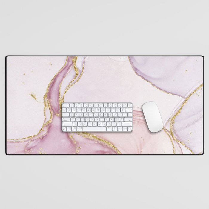 Blush Pink And Gold Alcohol Ink Marble Desk Mat Gallery Image 1