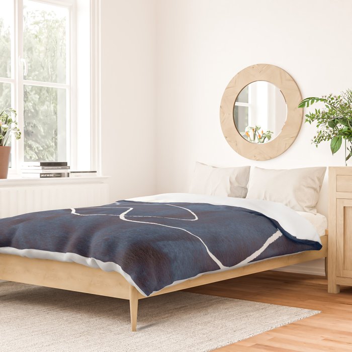 Minimalist Minimal Line Drawing Maze Dark Navy Blue Painting Mid Century Modern Cool Funky Trendy Duvet Cover Gallery Image 2