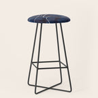 Minimalist Minimal Line Drawing Maze Dark Navy Blue Painting Mid Century Modern Cool Funky Trendy Stool Gallery Image 1