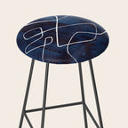 Minimalist Minimal Line Drawing Maze Dark Navy Blue Painting Mid Century Modern Cool Funky Trendy Stool Gallery Image 2