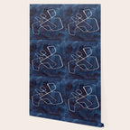 Minimalist Minimal Line Drawing Maze Dark Navy Blue Painting Mid Century Modern Cool Funky Trendy Wallpaper Gallery Image 2