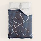 Minimalist Minimal Line Drawing Maze Dark Navy Blue Painting Mid Century Modern Cool Funky Trendy Duvet Cover Gallery Image 6