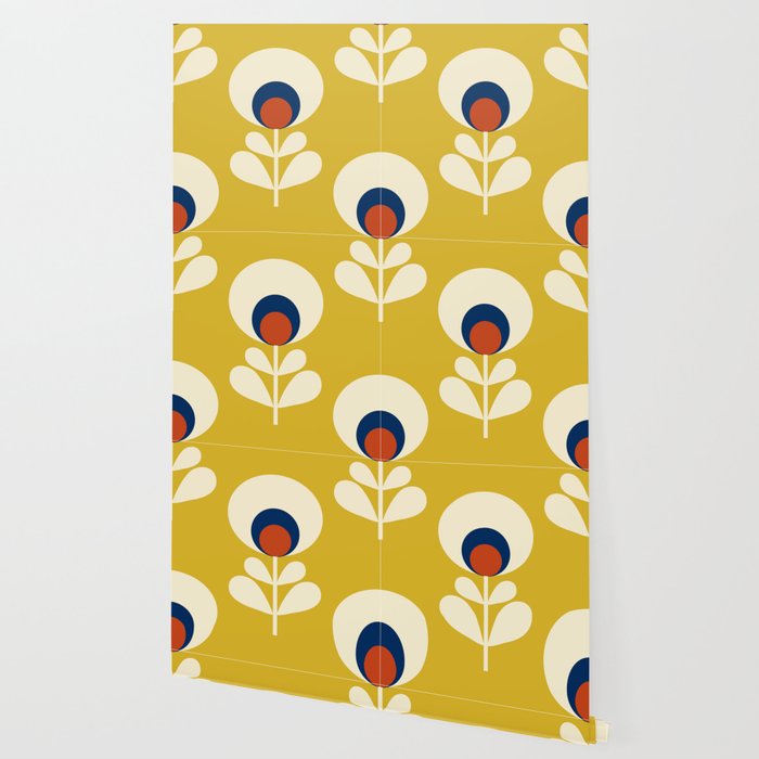 Flowers geometry mustard - retro pattern no3 Wallpaper Gallery Image 2