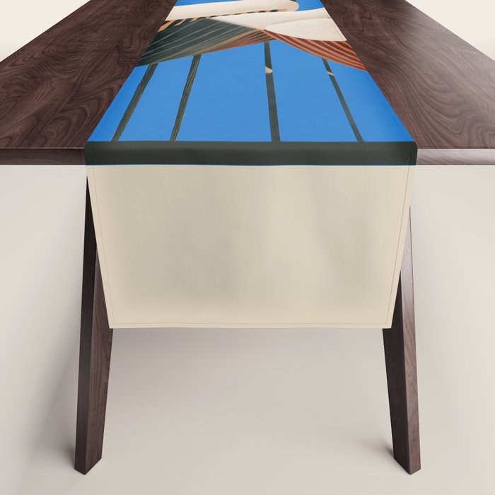 Stillness in Motion - Abstract Cranes in Blue Table Runner Gallery Image 1