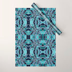 Festive, Flower Bloom, Navy Blue and Teal Wrapping Paper Gallery Image 1