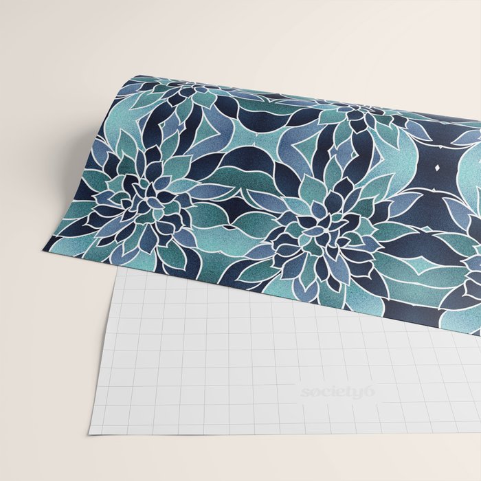 Festive, Flower Bloom, Navy Blue and Teal Wrapping Paper Gallery Image 2