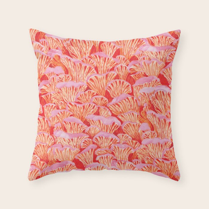 Cyber pink mushrooms Throw Pillow Gallery Image 1