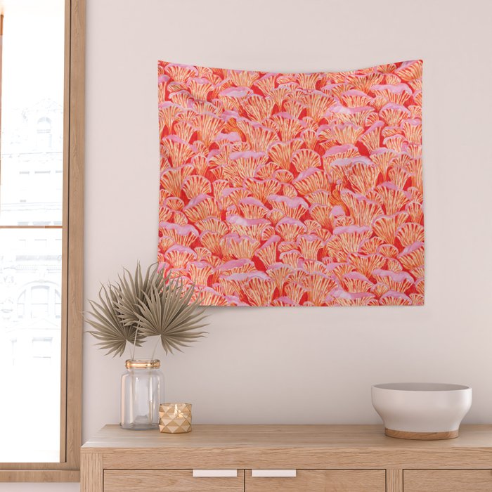 Cyber pink mushrooms Wall Tapestry Gallery Image 2