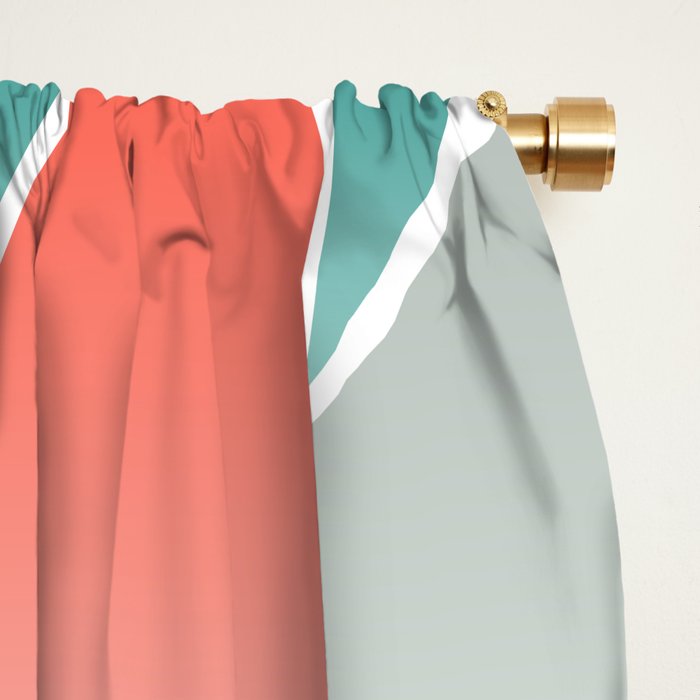 Modern Floral Prints, Coral, Teal Green and Gray Window Curtain Gallery Image 2