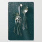 Beautiful Vintage Spoons on Black - still life photograph Cutting Board Gallery Image 1