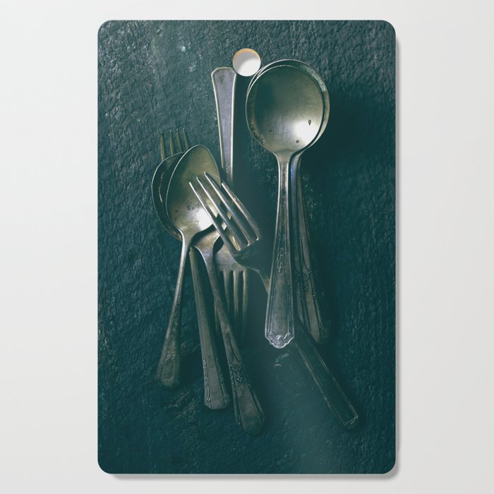 Beautiful Vintage Spoons on Black - still life photograph Cutting Board Gallery Image 1
