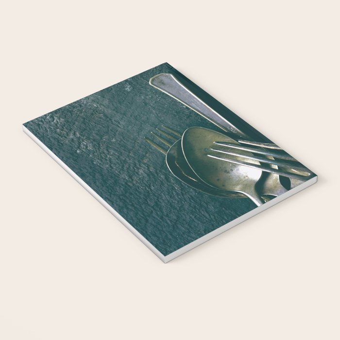 Beautiful Vintage Spoons on Black - still life photograph Notebook Gallery Image 3