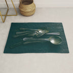 Beautiful Vintage Spoons on Black - still life photograph Rug Gallery Image 1