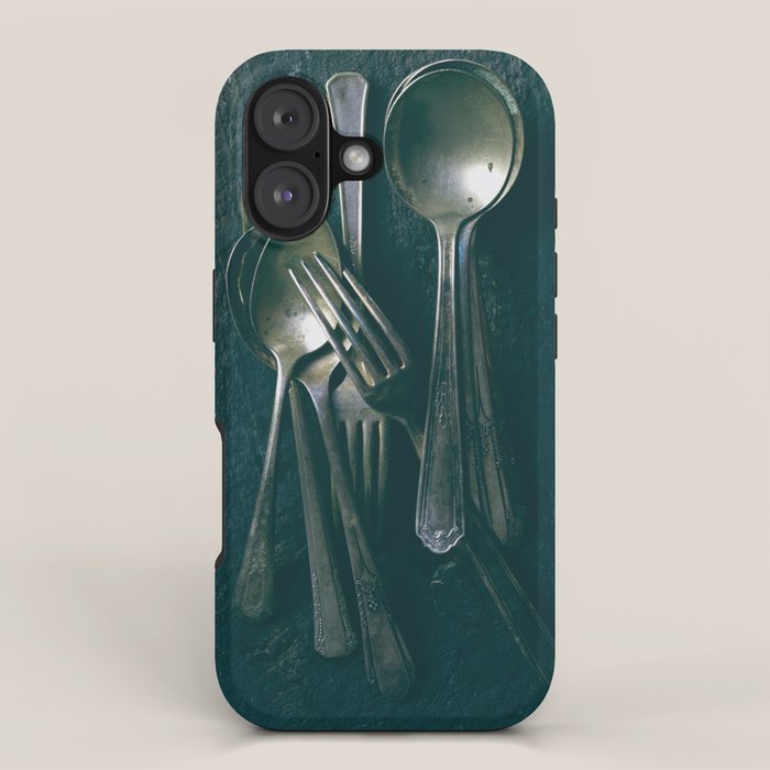 Beautiful Vintage Spoons on Black - still life photograph iPhone Case Gallery Image 1