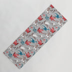 Origami dragon friends // linen texture background blue red grey and taupe fantastic creatures Yoga Mat Gallery Image 1