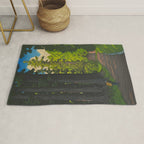 Vintage Japanese Woodblock Print Kawase Hasui Mystical Japanese forest Tall Green Trees Rug Gallery Image 1
