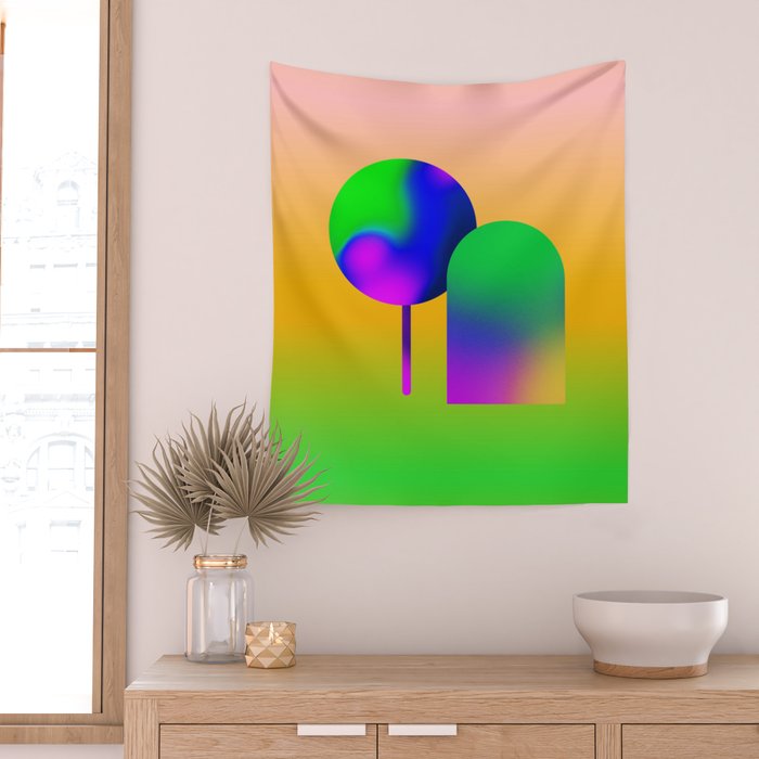 Tuscan  Landscape - Ombre Colors Minimalist Modern Abstract Iluustration  Wall Tapestry Gallery Image 2