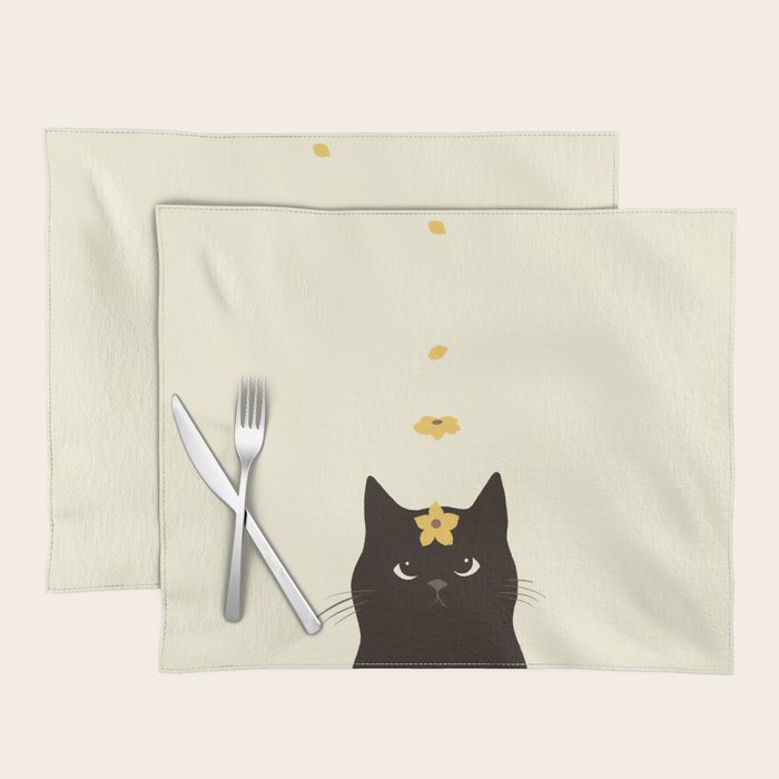 Hidden cat 20 spring yellow flower Placemat Gallery Image 1