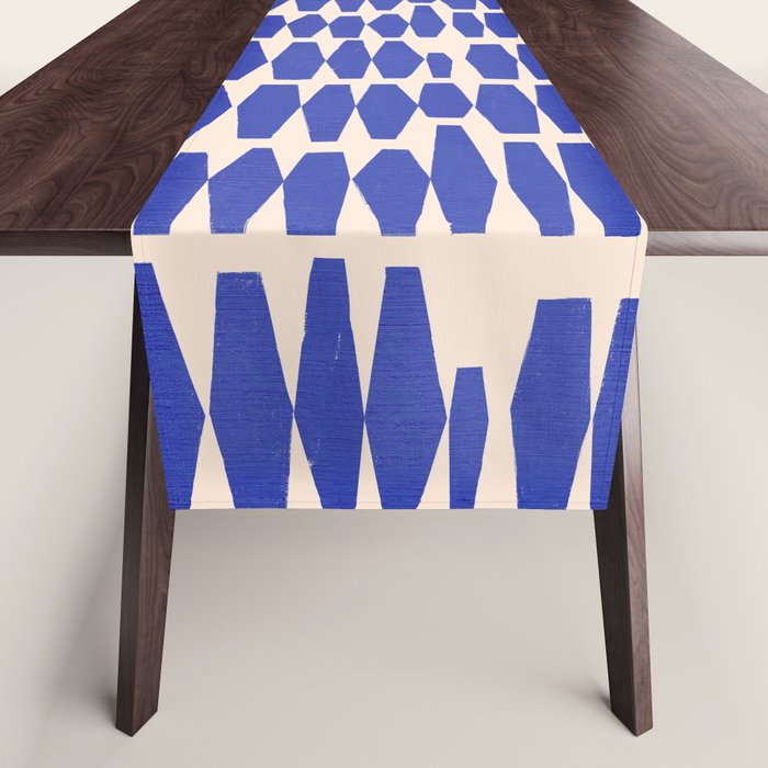 Handrawn Geometric Blue Pattern Table Runner Gallery Image 1