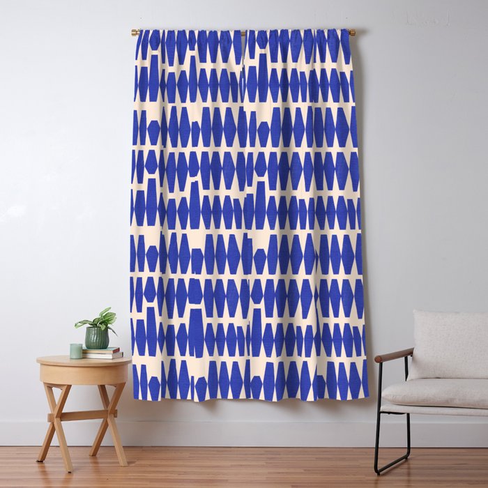Handrawn Geometric Blue Pattern Window Curtain Gallery Image 1