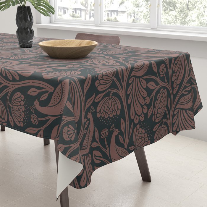 Peacock Dreams - Black & Terracotta Tablecloth Gallery Image 3