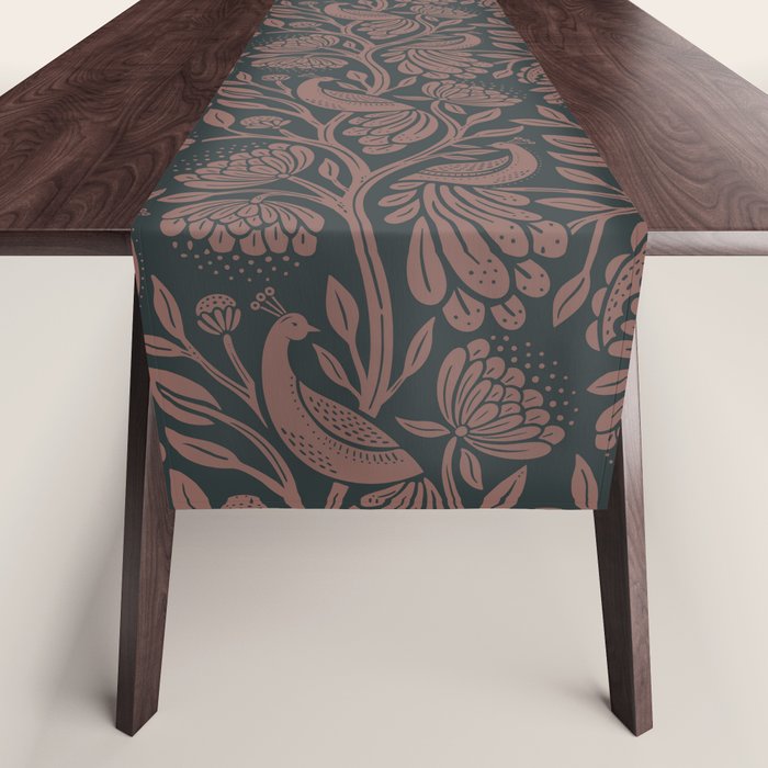 Peacock Dreams - Black & Terracotta Table Runner Gallery Image 1