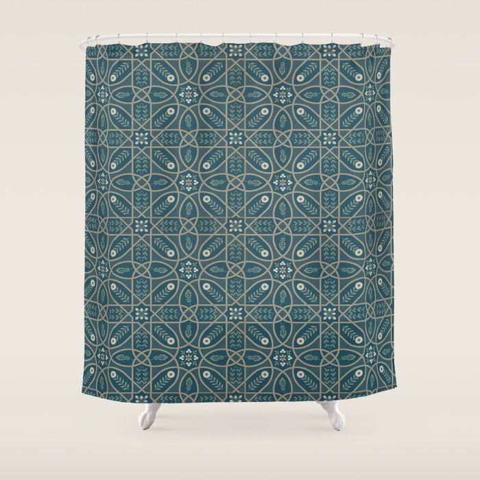 William Morris Vintage Brophy Trellis Teal Shower Curtain Gallery Image 1
