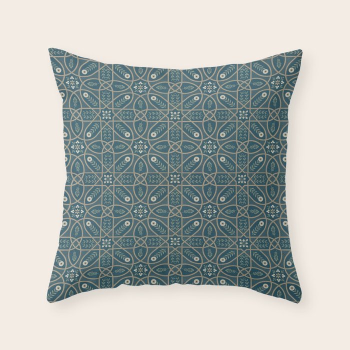 William Morris Vintage Brophy Trellis Teal Throw Pillow Gallery Image 1