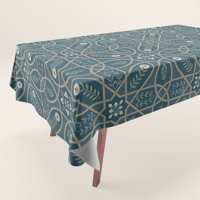 William Morris Vintage Brophy Trellis Teal Tablecloth Gallery Image 1