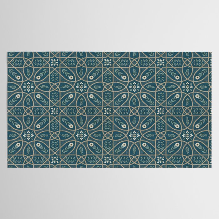 William Morris Vintage Brophy Trellis Teal Tablecloth Gallery Image 2