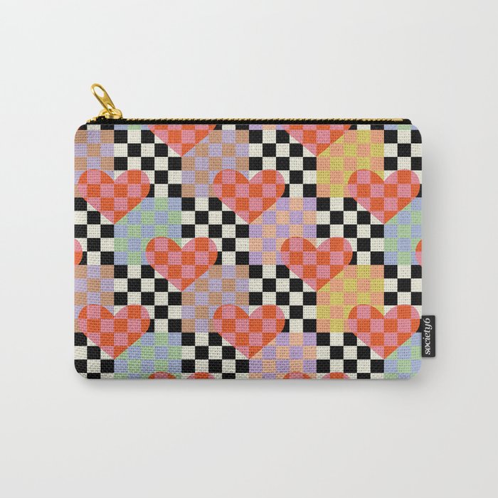Retro love heart checkered pattern Carry All Pouch Gallery Image 1
