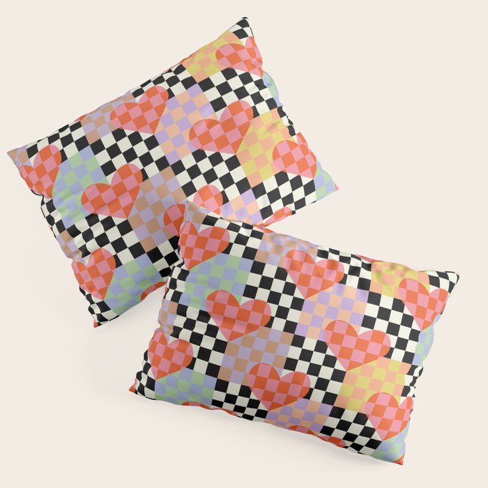 Retro love heart checkered pattern Pillow Sham Gallery Image 3